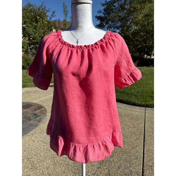 MSRP $110 TERZO MILLENIO Made in Italy Ruffled Edge Linen Blouse Size S-M - Picture 1 of 7